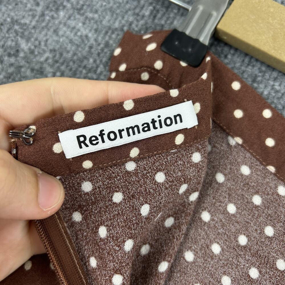 Reformation Skirt 4 Bea A Line Midi Skirt Polka Dot Brown Feminine Cottagecore - Picture 9 of 13